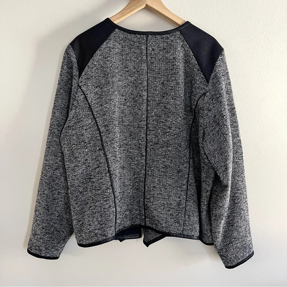 a.n.a. Boucle Tweed Faux Leather Open Front Cropped Jacket Black and Gray - 2X